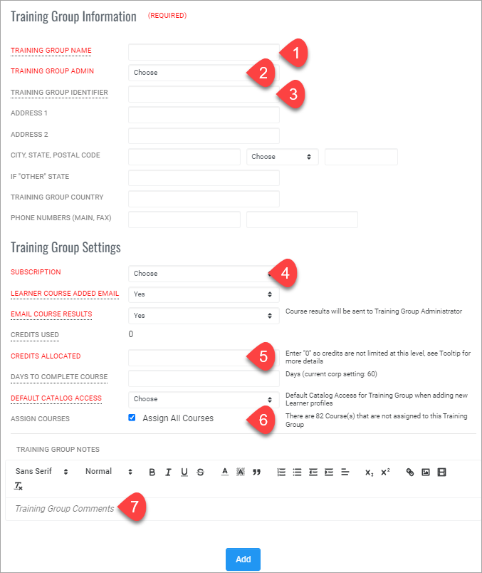 QualityTrainingPortal Admin Add Training Group