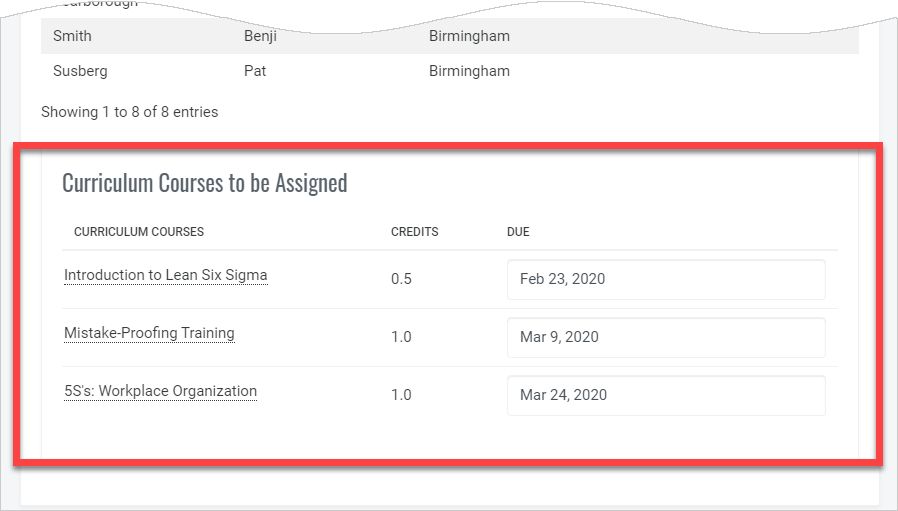 QualityTrainingPortal Admin Assign Curriculum Bottom