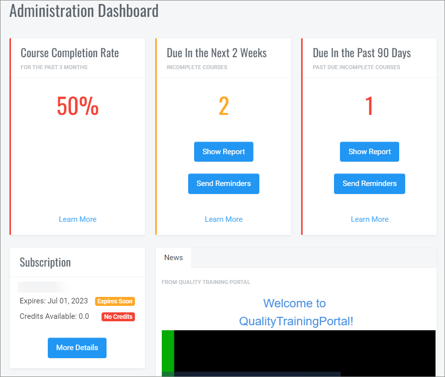 QualityTrainingPortal Admin Dashboard