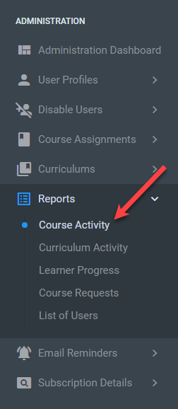 QualityTrainingPortal Admin Menu Course Report