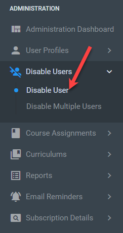 QualityTrainingPortal Admin Menu Disable User