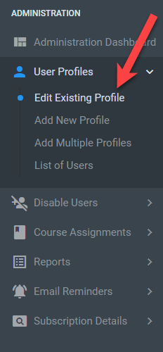 QualityTrainingPortal Admin Menu Edit User Profile 