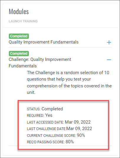 QualityTrainingPortal Learner Challenge Completed