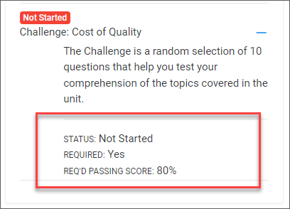 QualityTrainingPortal Learner Challenge Details 