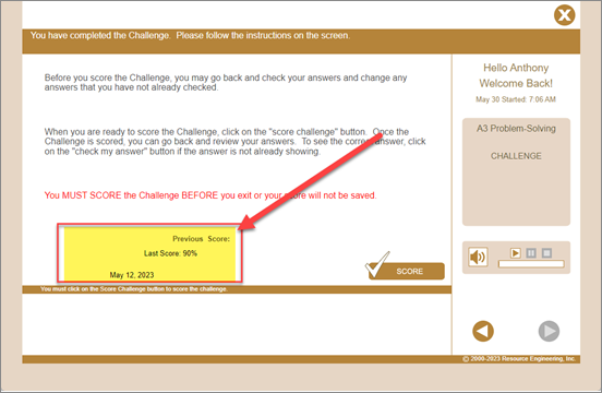 QualityTrainingPortal overwriting the challenge score 1