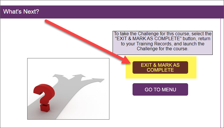 QualityTrainingPortal Learner Exit Mark Complete