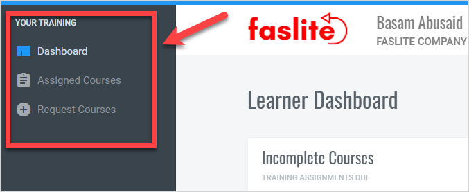 QualityTrainingPortal Learner Menu Request