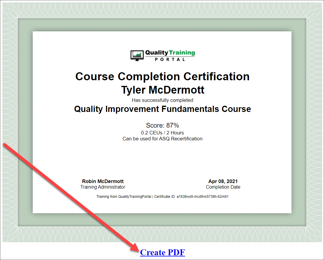 QualityTrainingPortal Learner Print Certificate-3