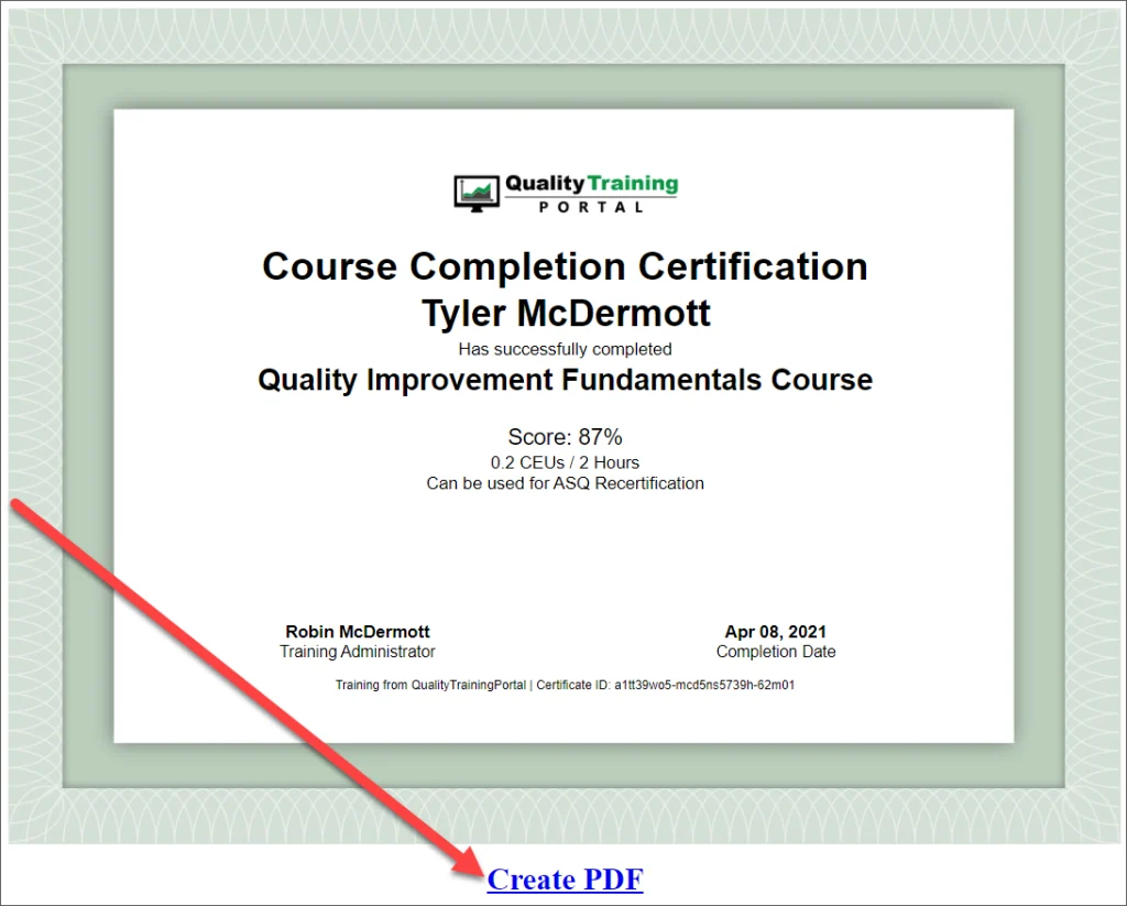 QualityTrainingPortal Learner Print Certificate-3