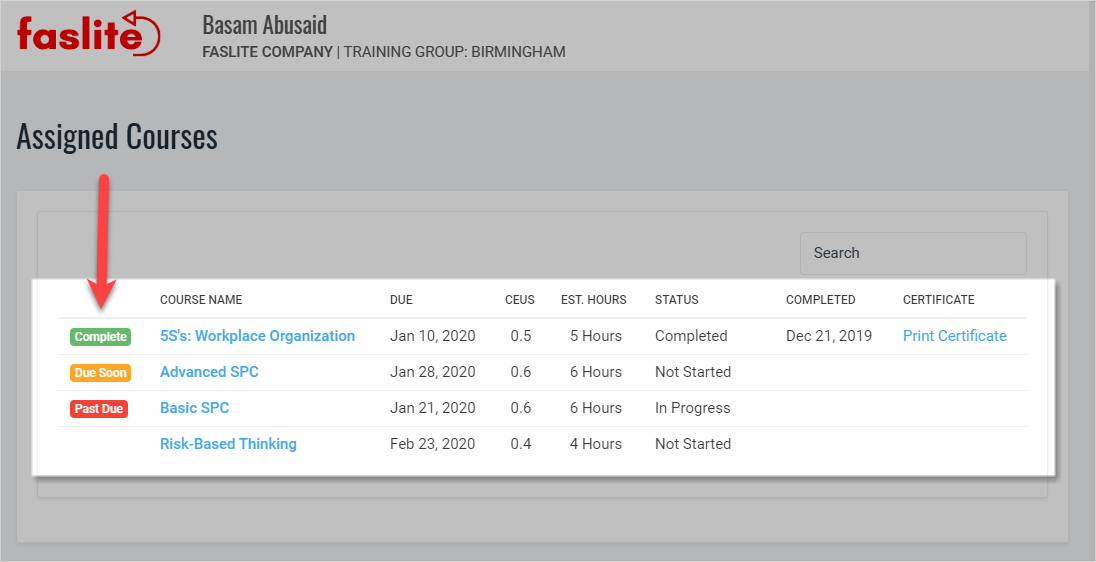 QualityTrainingPortal Learner Training Records