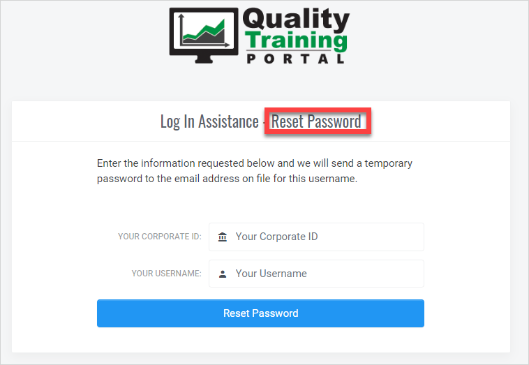 QualityTrainingPortal Login Reset Password