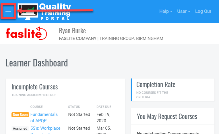 QualityTrainingPortal Menu Missing-1