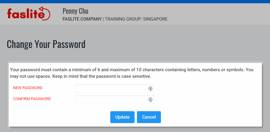 QualityTrainingPortal User Change Password