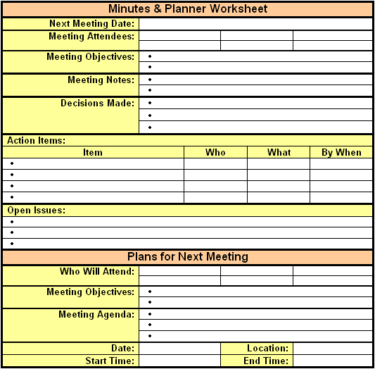 Meeting Minutes and Planner