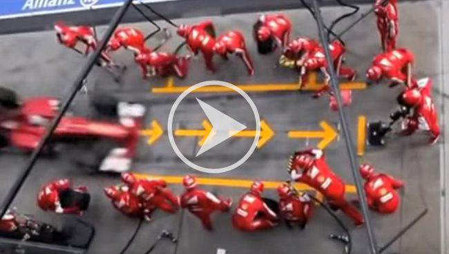 An Indy Car pitcrew shows how quick changeover works.