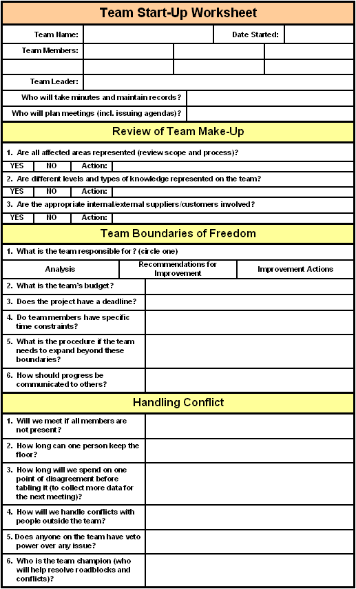 Team Start-Up Worksheet