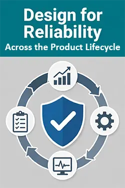 Design for Reliability Across the Product Lifecycle course image showing reliability lifecycle icons, a shield checkmark, testing, monitoring, and engineering controls
